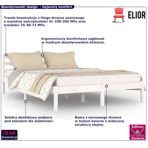 Drewniane łóżko w kolorze białym 140x200 Lenar 5X