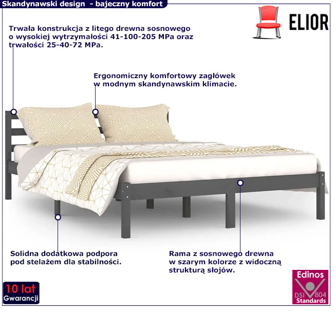 Szare dwuosobowe łóżko 140x200 Jaxo 5X