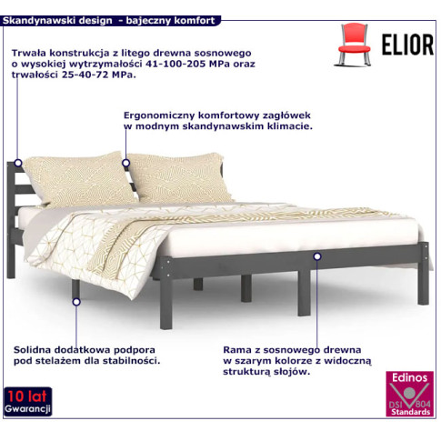 Drewniane łóżko w kolorze szarym 140x200 Lenar 5X