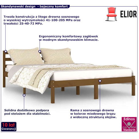 Drewniane łóżko w kolorze miodowy brąz 140x200 Lenar 5X