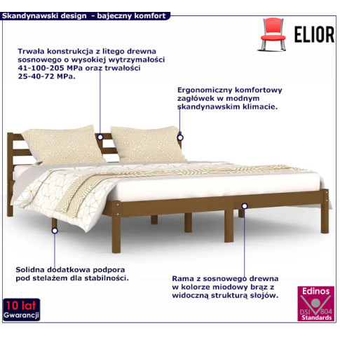 Drewniane łóżko w kolorze brąz miodowy 160x200 Lenar 6X