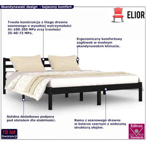 Drewniane łóżko w kolorze czarnym 160x200 Lenar 6X