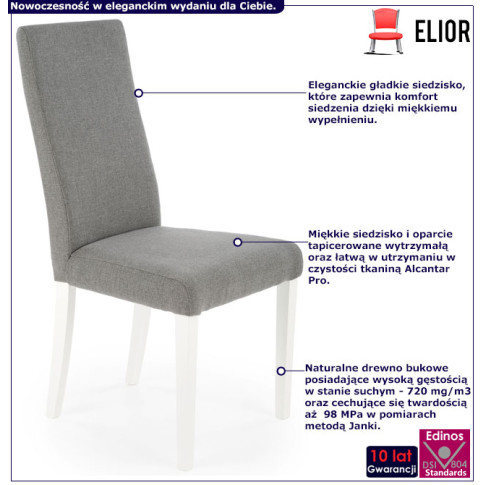 Infografika szarego krzesła tapicerowanego na białej podstawie Ulto 4X