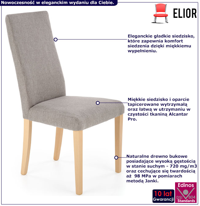 Infografika krzesła tapicerowanego beż + dąb sonoma Ulto 5X