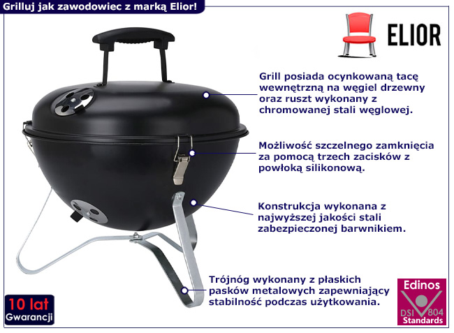 Okrągły grill z pokrywą Rovan kolor czarny