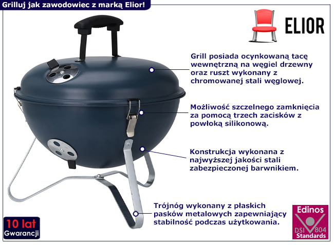 Okrągły grill z pokrywą Rovan kolor ciemnoniebieski