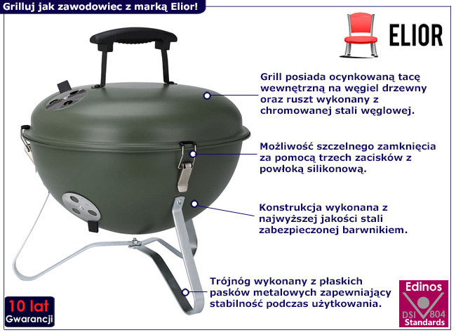 Okrągły grill z pokrywą Rovan kolor oliwkowa zieleń