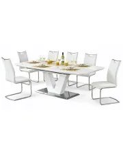 Biały prostokątny rozkładany stół z 6 krzesłami  - Resir w sklepie Edinos.pl