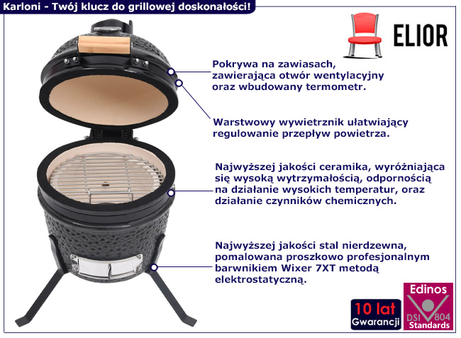 Czarny ceramiczny grill z pokrywą Foxie