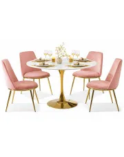 Biały okrągły stół w stylu glamour z 4 krzesłami - Vehi w sklepie Edinos.pl