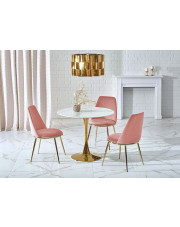 Biały okrągły stół w stylu glamour z 4 krzesłami - Santiagos w sklepie Edinos.pl
