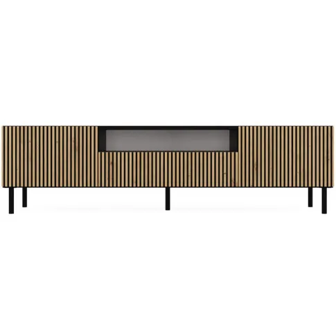 Szafka RTV z lamelami czarny + dąb artisan - Frea 3X | Edinos.pl