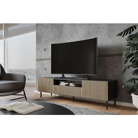 Szafka RTV z lamelami czarny + dąb artisan - Frea 3X | Edinos.pl