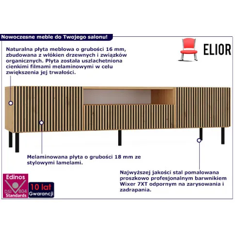 Infografika nowoczesnej szafki rtv dąb artisan z lamelami Kemi 3X