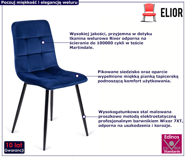 Granatowy welurowe krzesło Bionis