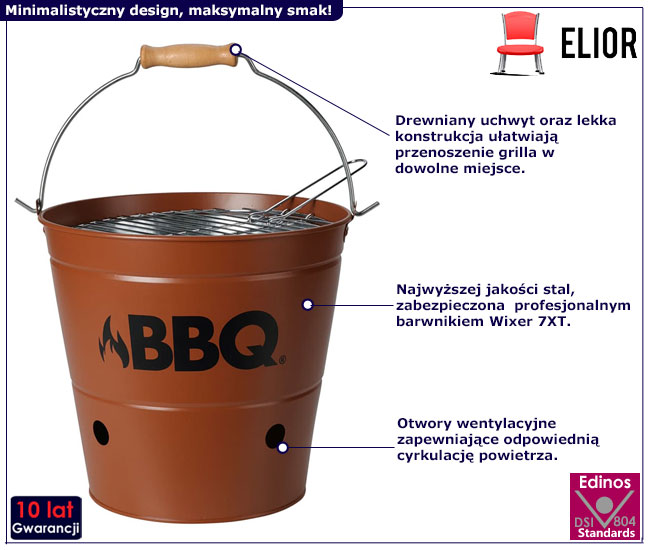 Minimalistyczny przenośny grill Levana kolor pomarańczowy