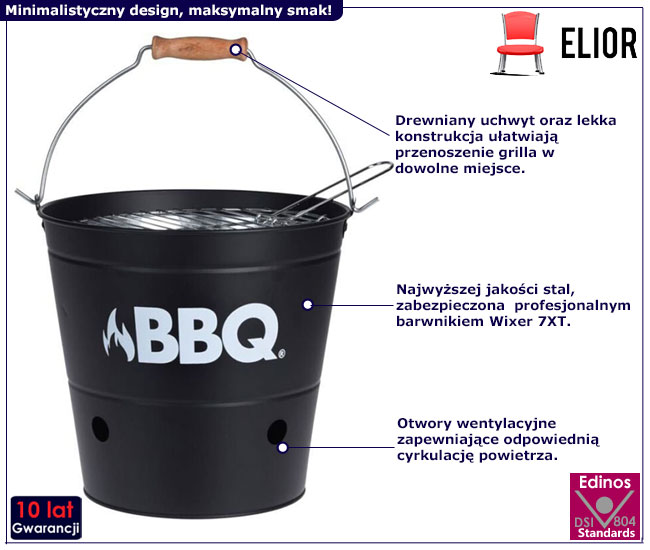 Minimalistyczny przenośny grill Kalcyx kolor czarny