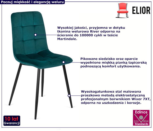 Turkusowe welurowe krzesło Bionis