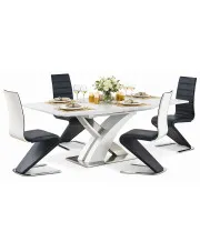 Biały prostokątny stół rozkładany z krzesłami - Quixos w sklepie Edinos.pl