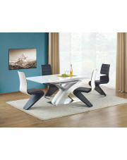 Biały prostokątny stół rozkładany z krzesłami - Zandero w sklepie Edinos.pl