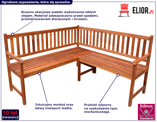 Drewniana narożna ławka ogrodowa Felicia
