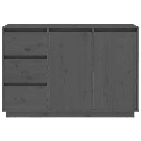 Drewniana komoda z 3 szufladami i szafką do sypialni w kolorze szarym Ziva