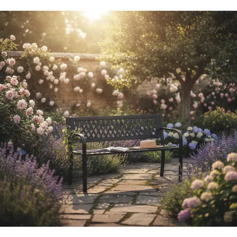 Szczegółowe zdjęcie nr 6 produktu Metalowa czarna ławka ogrodowa - Gifo