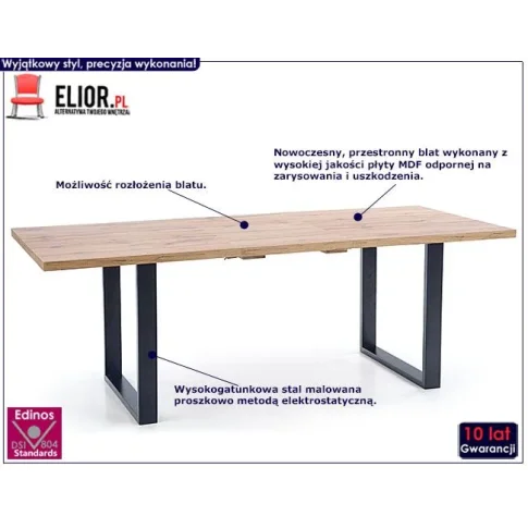 Fotografia Prostokątny rozkładany stół z krzesłami w stylu loft - Swakson z kategorii Stoły