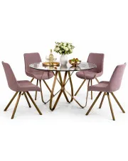 Okrągły szklany stół z 4 krzesłami - Teak w sklepie Edinos.pl