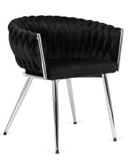 Czarne welurowe krzesło z plecionym oparciem - Onis 