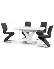 Biały prostokątny rozkładany stół z krzesłami - Lotos w sklepie Edinos.pl