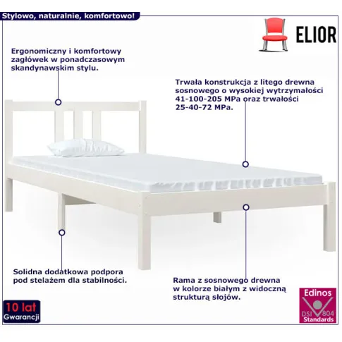 Drewniane łóżko w kolorze białym 90x200 Kenet 3X