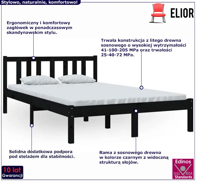Czarne drewniane łózko 120x200 Carla 4X