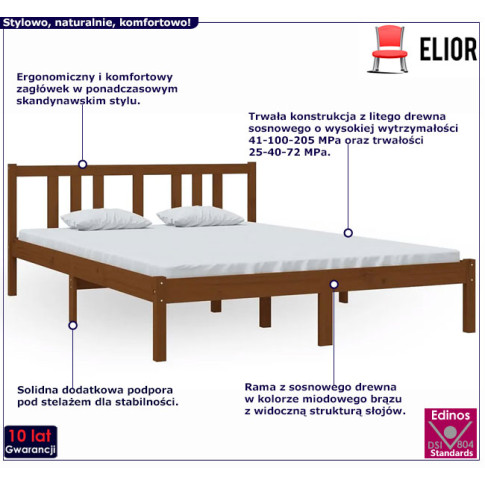 Drewniane łóżko w kolorze miodowy brąz 140x200 Kenet 5X