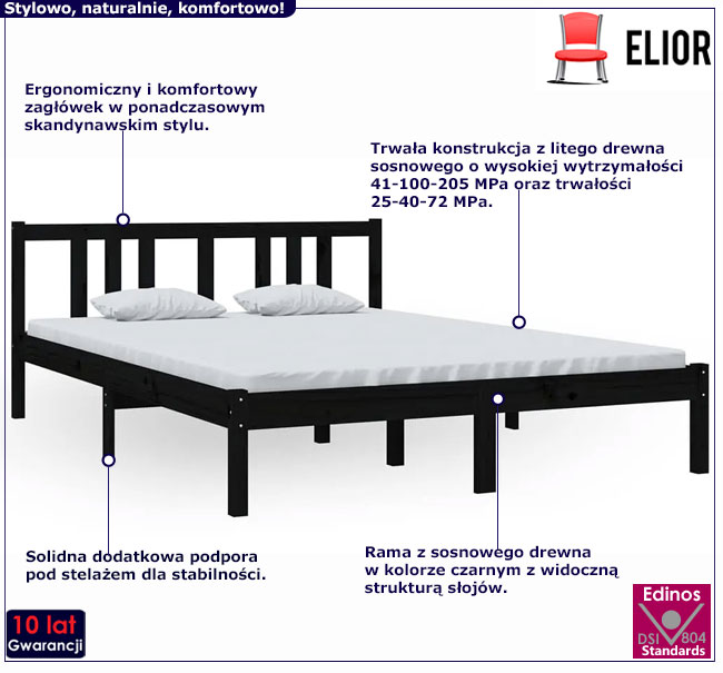 czarne łóżko drewniane 140x200 Kenet 5X