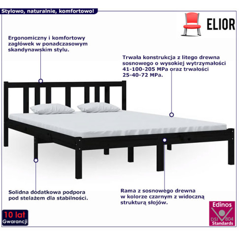 Drewniane łóżko w kolorze czarnym 140x200 Kenet 5X