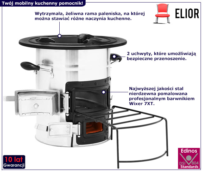 Piecyk kempingowy z rusztem do gotowania Izlo kolor srebrny