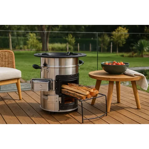 Srebrna kuchenka kempingowa na drewno   Izlo