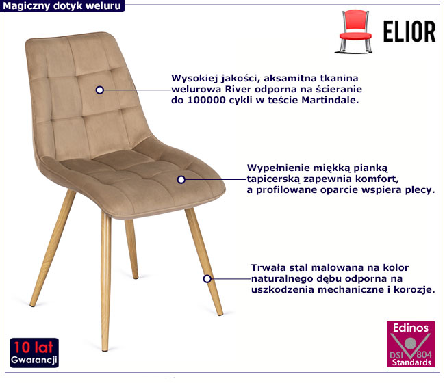 Beżowe welurowe pikowane krzesło Magra