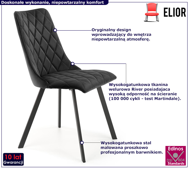 Czarne tapicerowane welurem krzesło Villo