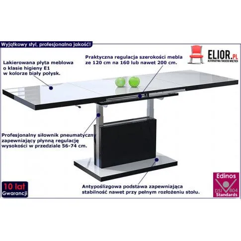 Fotografia Rozkładany ławostół Chrom - biało czarny połysk z kategorii Ławy i stoliki