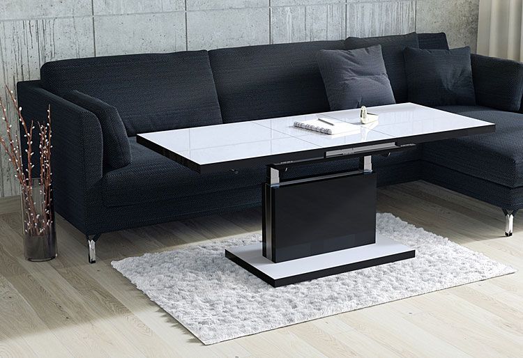 Rozkładana ława podnoszona biało czarna Chrom