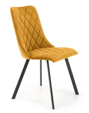 Musztardowe krzesło tapicerowane welurem - Zoxe w sklepie Edinos.pl