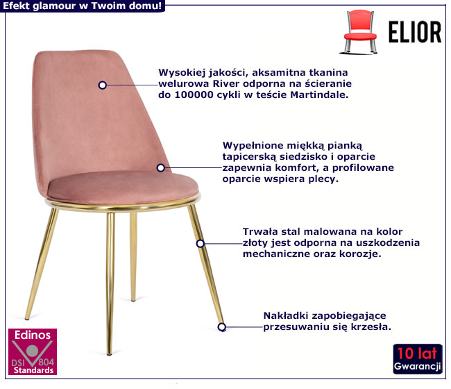 Różowe welurowe krzesło glamour Alno