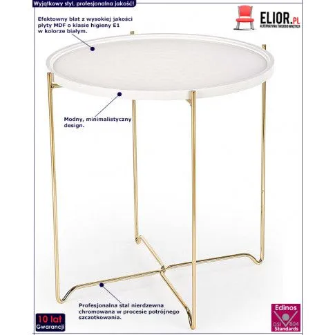 Fotografia Okrągła ława Veriz - biała + złota z kategorii Stoliki kawowe