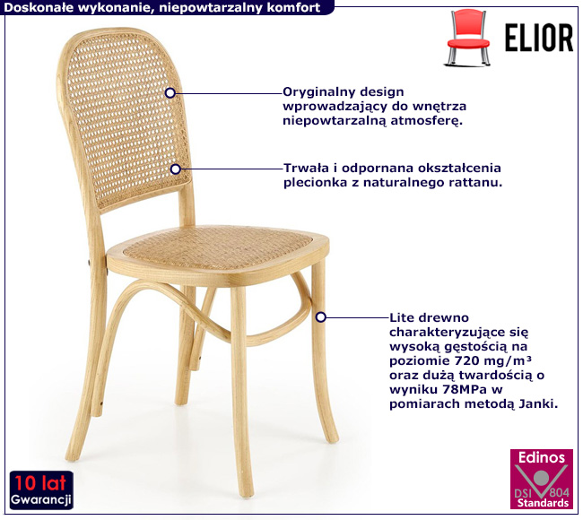 Rattanowe krzesło z naturalnego drewna Elian