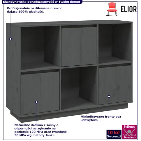 Infografika szarego regału z 3 szafkami Ovos 3X