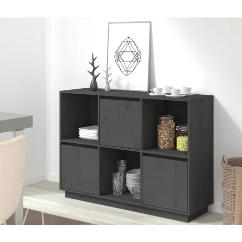 Szary regał poziomy z litego drewna sosnowego Ovos 3X