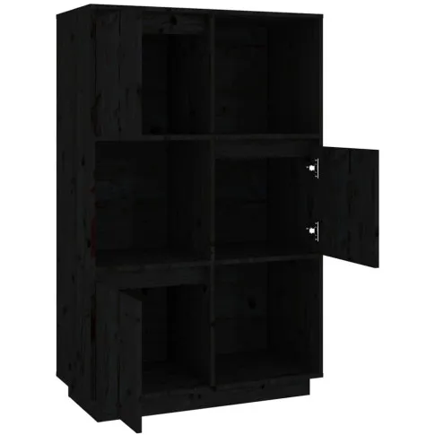 Czarny regał z litego drewna sosnowego z 3 szafkami Ovos 3X