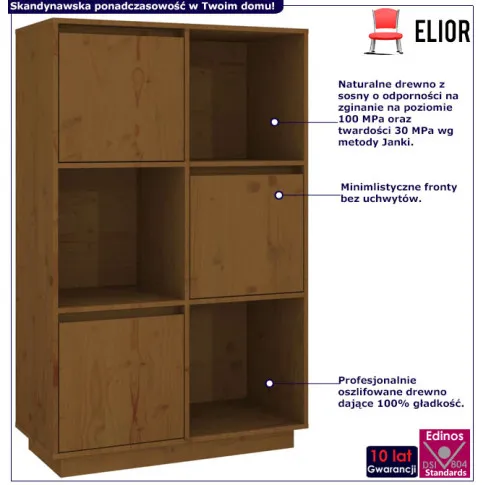 Infografika regału z 3 szafkami miodowy brąz Ovos 4X